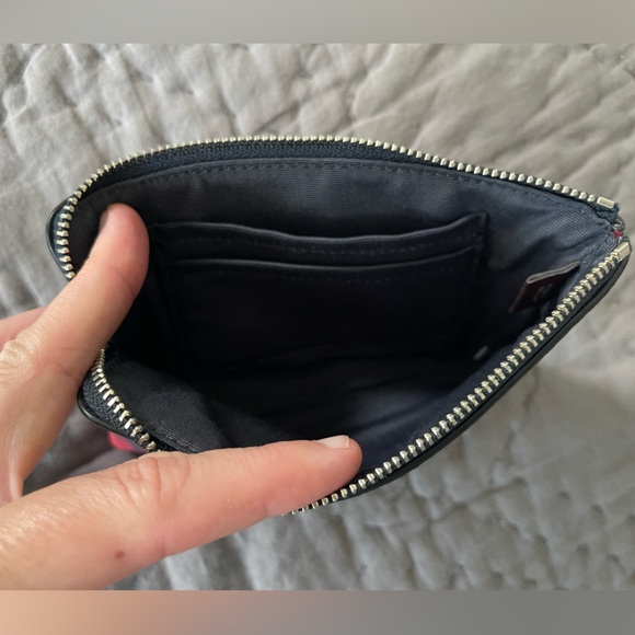 Coach Red Gray Floral Roses Striped Wristlet Black Leather Card Holder Bag - Picture 6 of 9